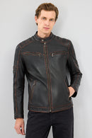 Leonard Erkek Kahverengi Vintage Slim-Fit Deri Ceket | Derimod