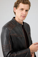 Leonard Erkek Kahverengi Vintage Slim-Fit Deri Ceket | Derimod