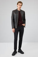 Leonard Erkek Kahverengi Vintage Slim-Fit Deri Ceket | Derimod