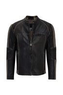 Barry Erkek Gri Hakim Yaka Slim-Fit Deri Mont | Derimod