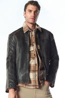 Barry Erkek Gri Hakim Yaka Slim-Fit Deri Mont | Derimod