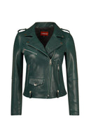 Egoist Woman Green Short Biker Leather Jacket | Derimod