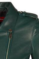 Egoist Woman Green Short Biker Leather Jacket | Derimod