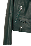 Egoist Woman Green Short Biker Leather Jacket | Derimod
