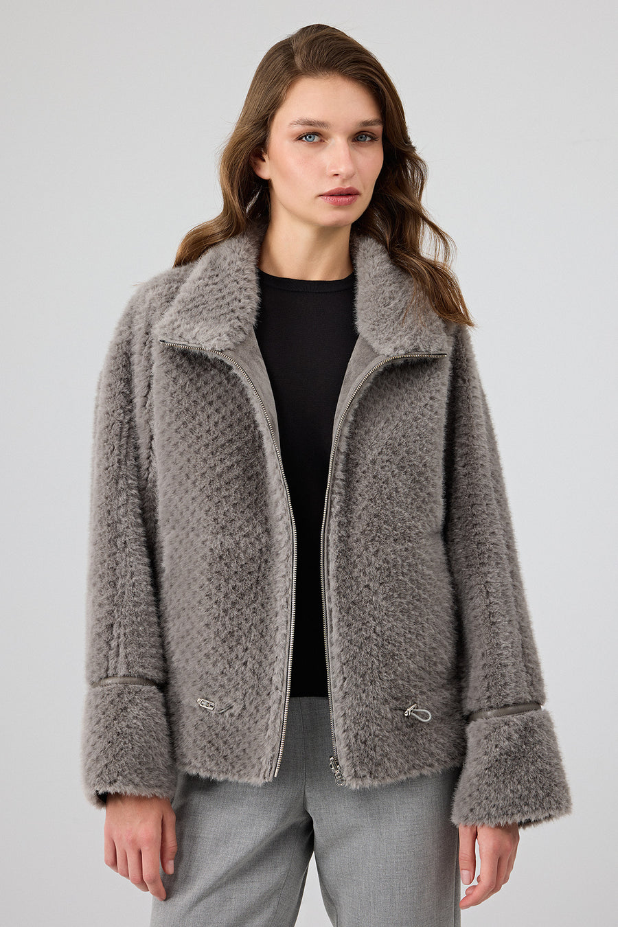 Luzern Kadın Gri Çift Taraflı Teddy Mont 25WGP5318FF | Derimod