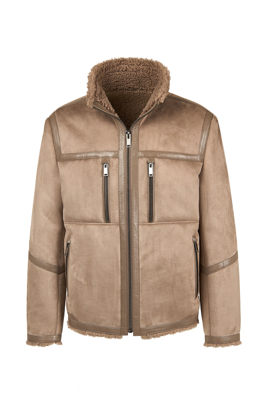 Gstaab Men's Beige Collar Teddy Coat