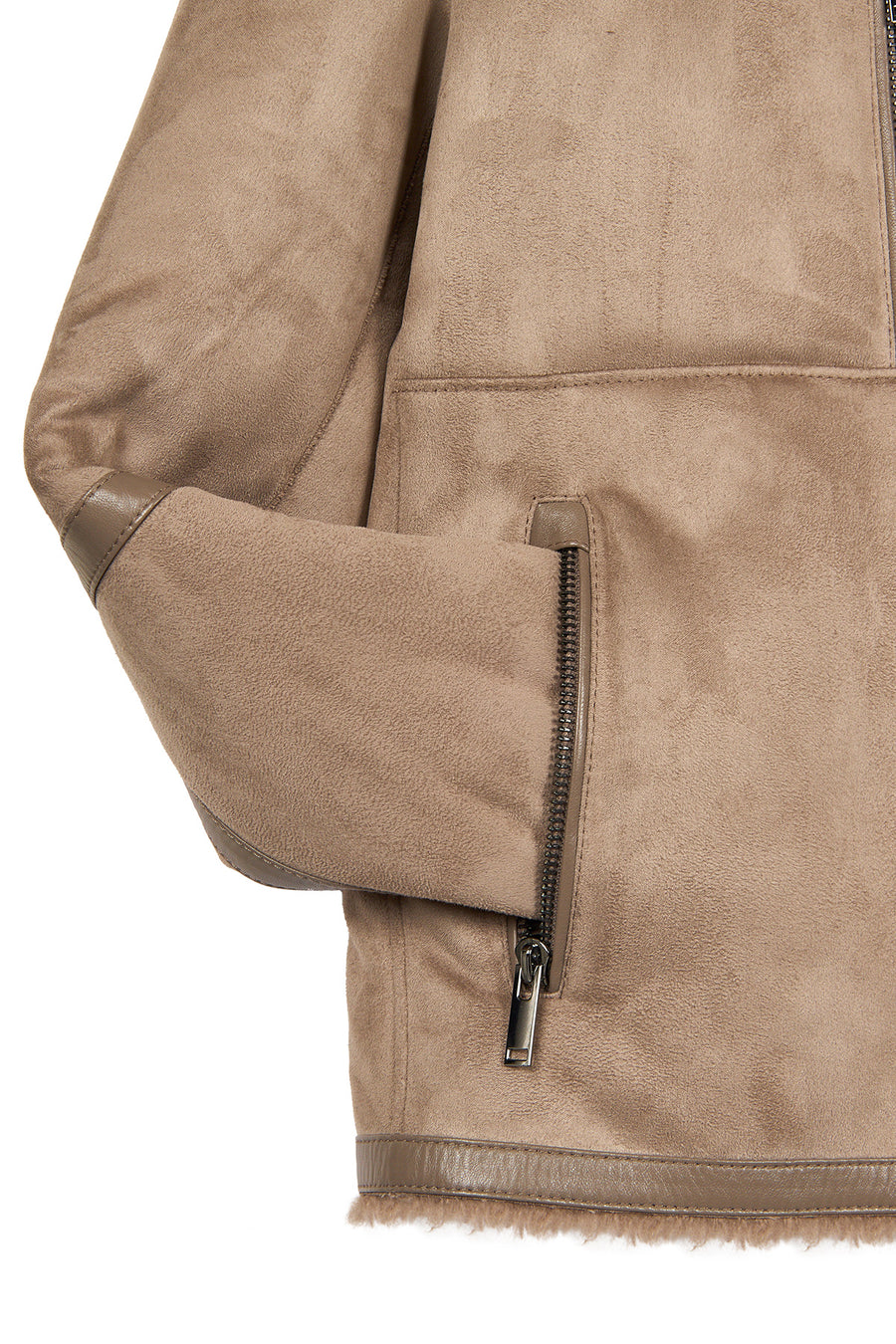 Gstaab Men's Beige Collar Teddy Coat