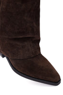 Woman Brown Chunky Heeled Suede Boots | Derimod