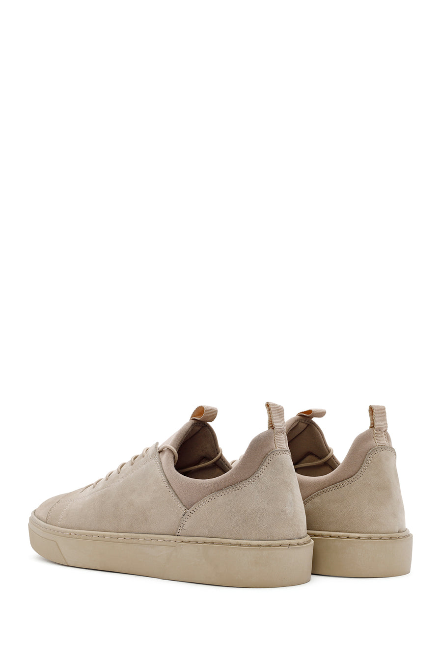 Erkek Bej Bağcıklı Deri Sneaker