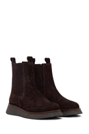 Woman Brown Thick-Soled Suede Chelsea Boots | Derimod