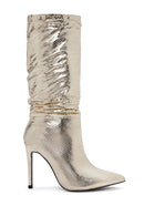 Women's Gold Thin Heeled Boots | Derimod
