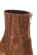 Women's Tan Zippered Suede Leather Boots | Derimod