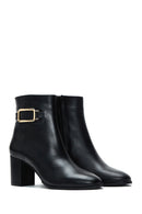 Women's Black Leather Buckle Heeled Classic Boots | Derimod