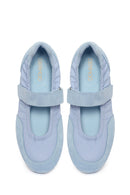 Women's Blue Strap Leather Sport Ballet Flats | Derimod
