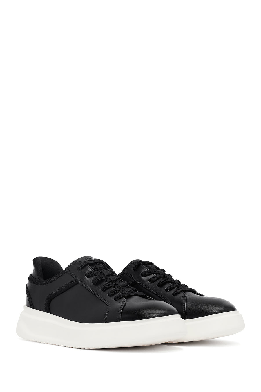 Men's Black Lace-Up Thick-Soled Leather Sneaker