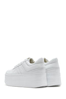 Women's White Lace-up Thick-Sole Leather Sneaker | Derimod