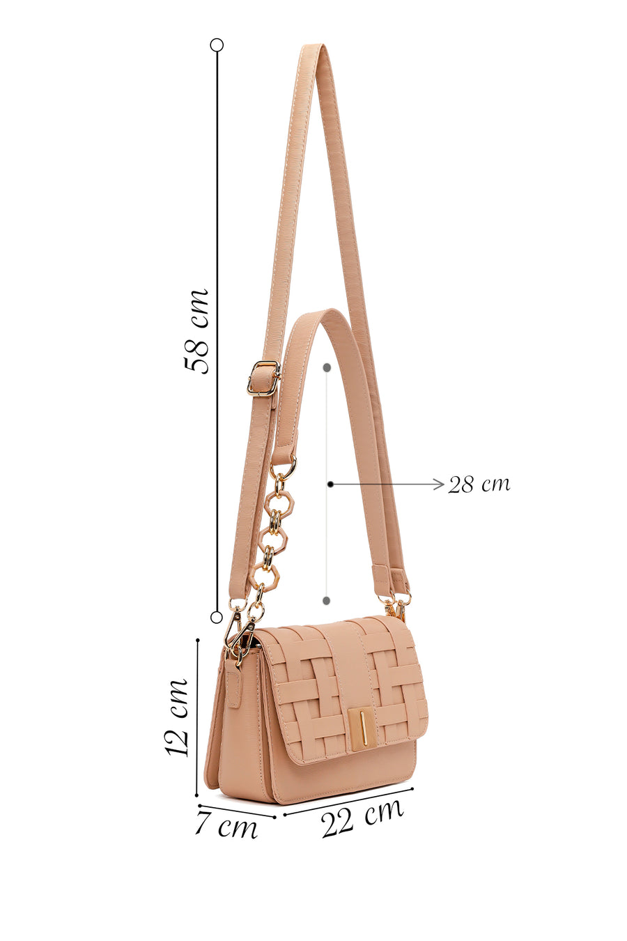 Woman Beige Long-Strap Knitted Crossbody Bag