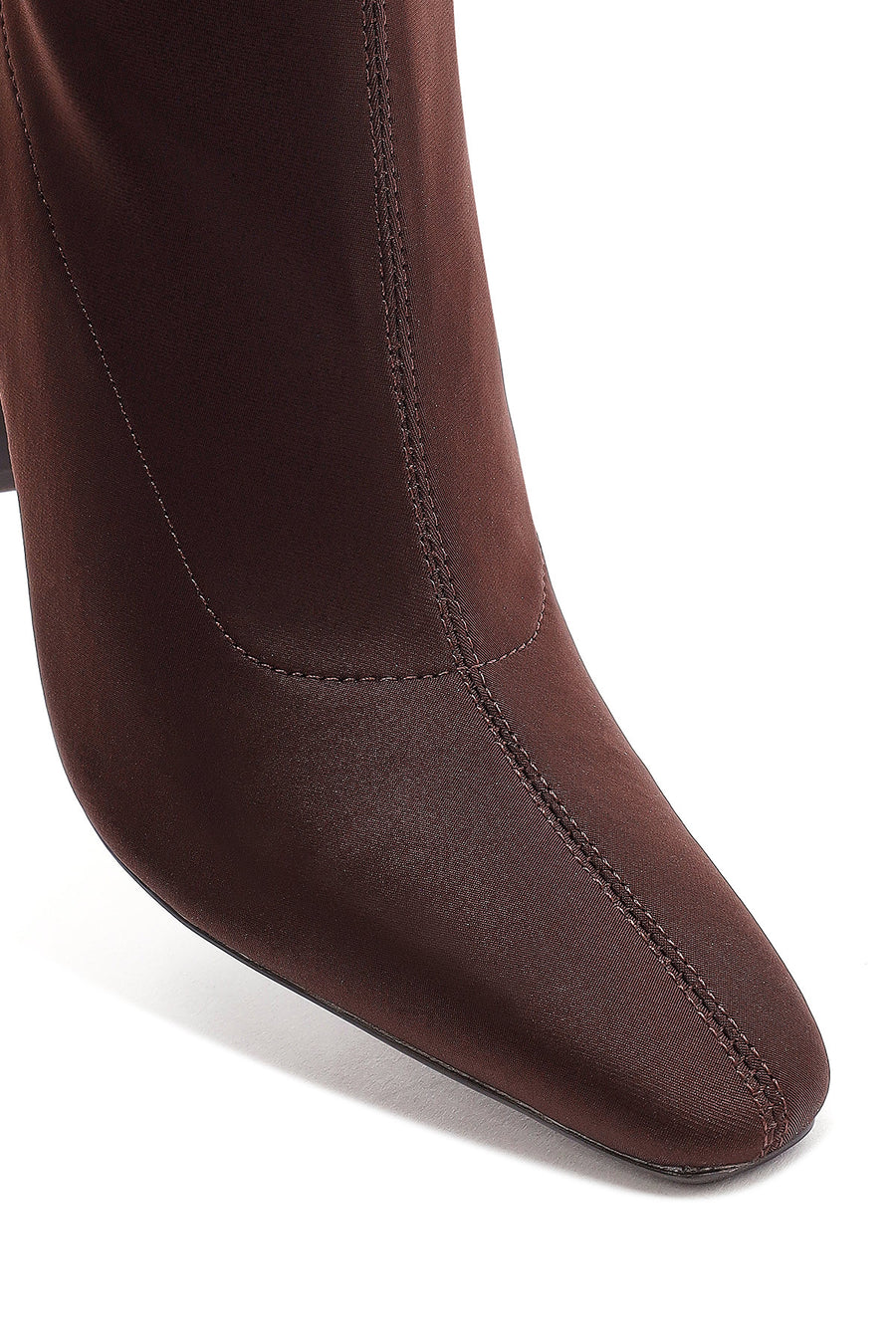 Woman Brown Zip Closure High Thick-Heeled Fabric Boots