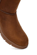 Women's Tan Zippered Suede Teddy Boot | Derimod