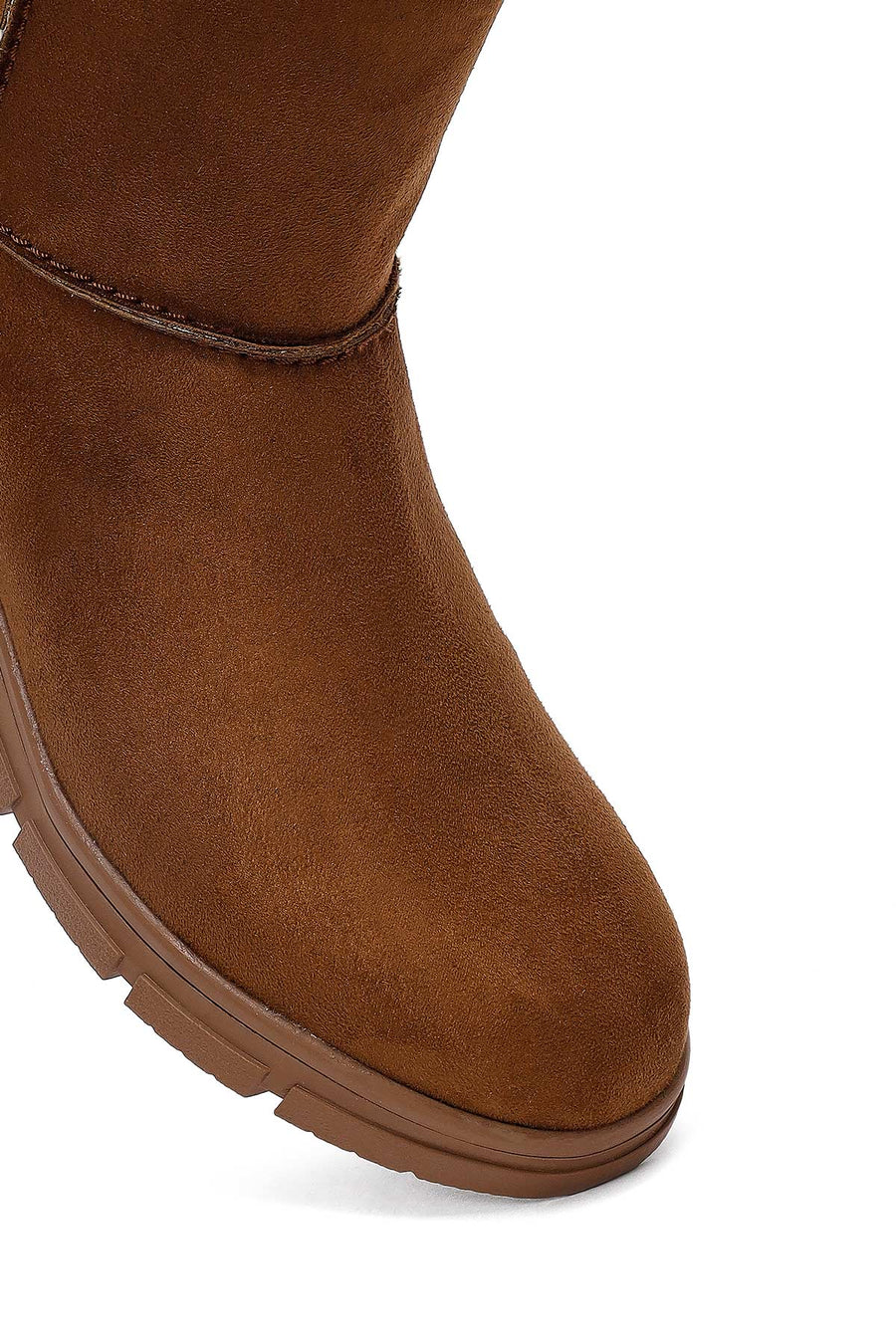 Women's Tan Zippered Suede Teddy Boot
