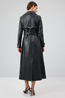 Jenny -X Women's Black Belt Detailed Leather Trench Coat | Derimod