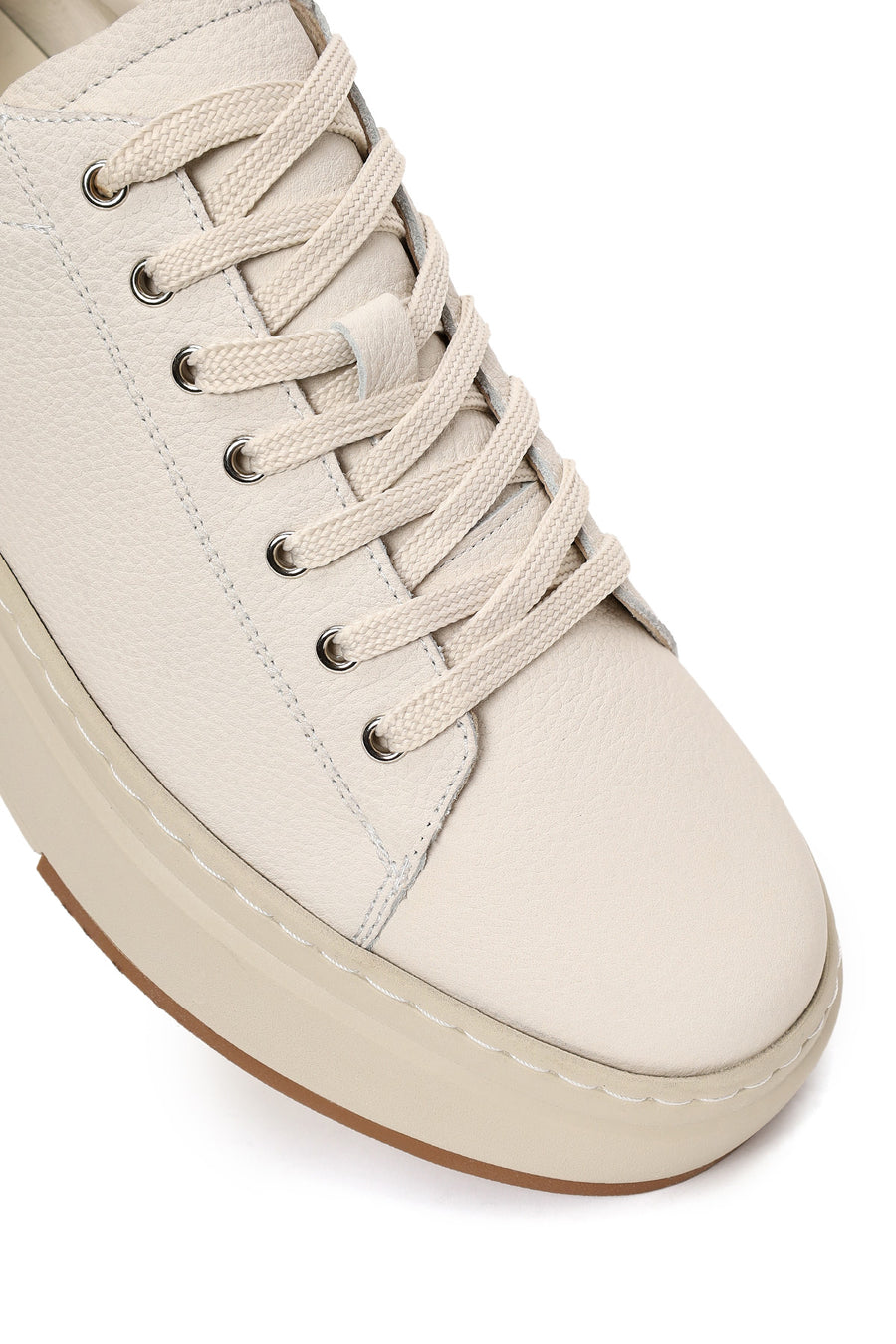 Erkek Beyaz Bağcıklı Kalın Tabanlı Deri Sneaker