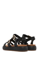 Women's Black Buckled Thick Soled Leather Sandals | Derimod