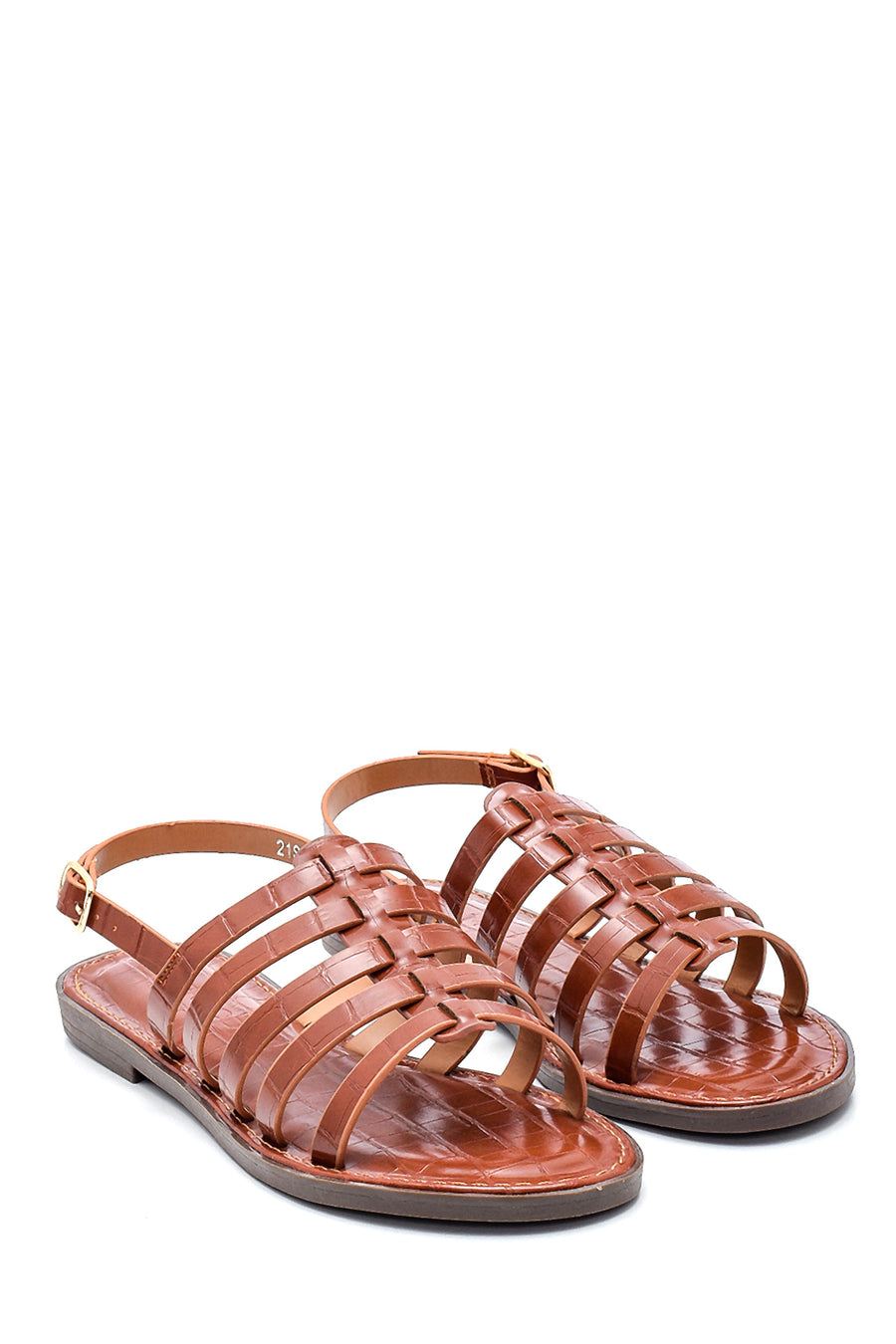 Women's Tan Crocodile Flat Sandals