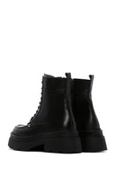 Women's Black Leather Zippered Thick Soled Boots | Derimod