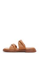 Women's Tan Leather Comfort Slippers | Derimod