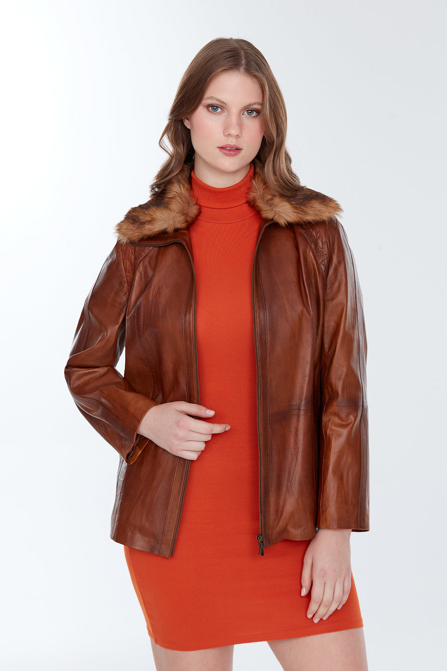 Samantha Women's Camel Leather Coat 19WGE5440NC | Derimod