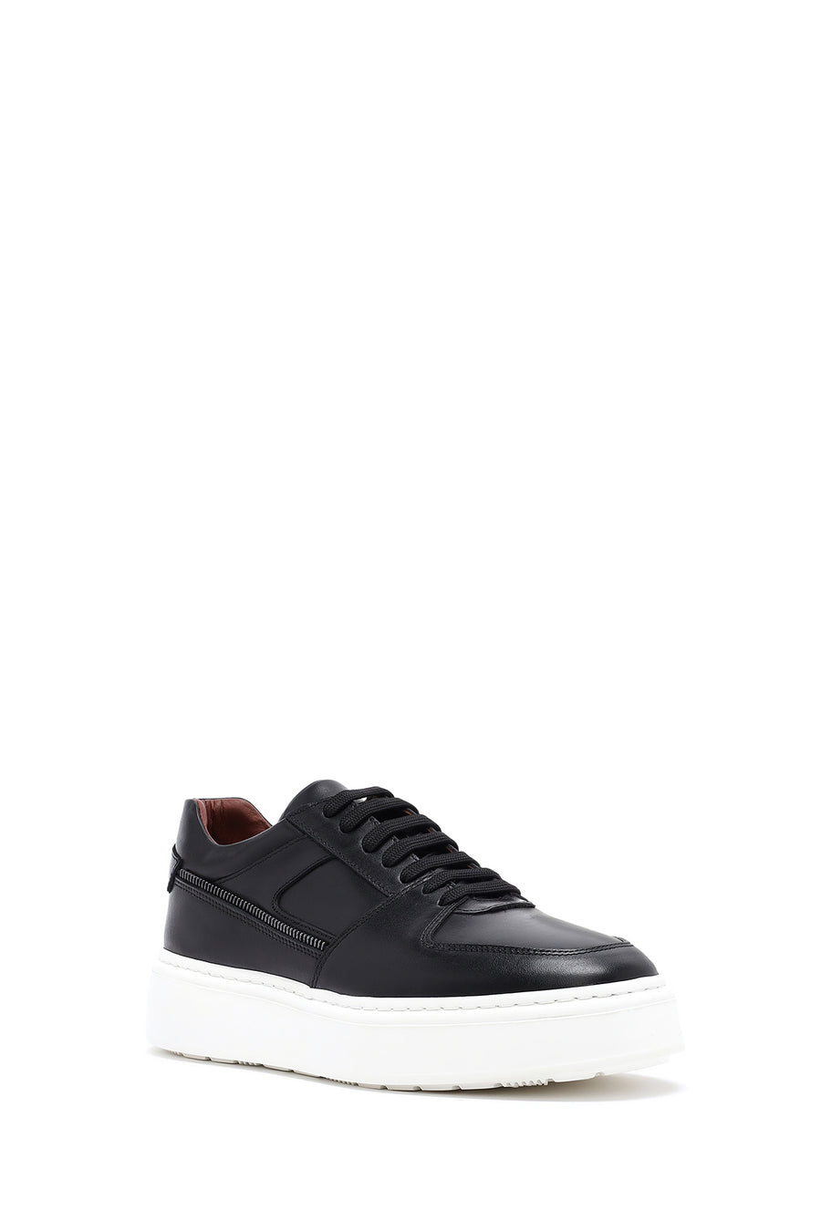 Erkek Siyah Bağcıklı Kalın Tabanlı Deri Sneaker