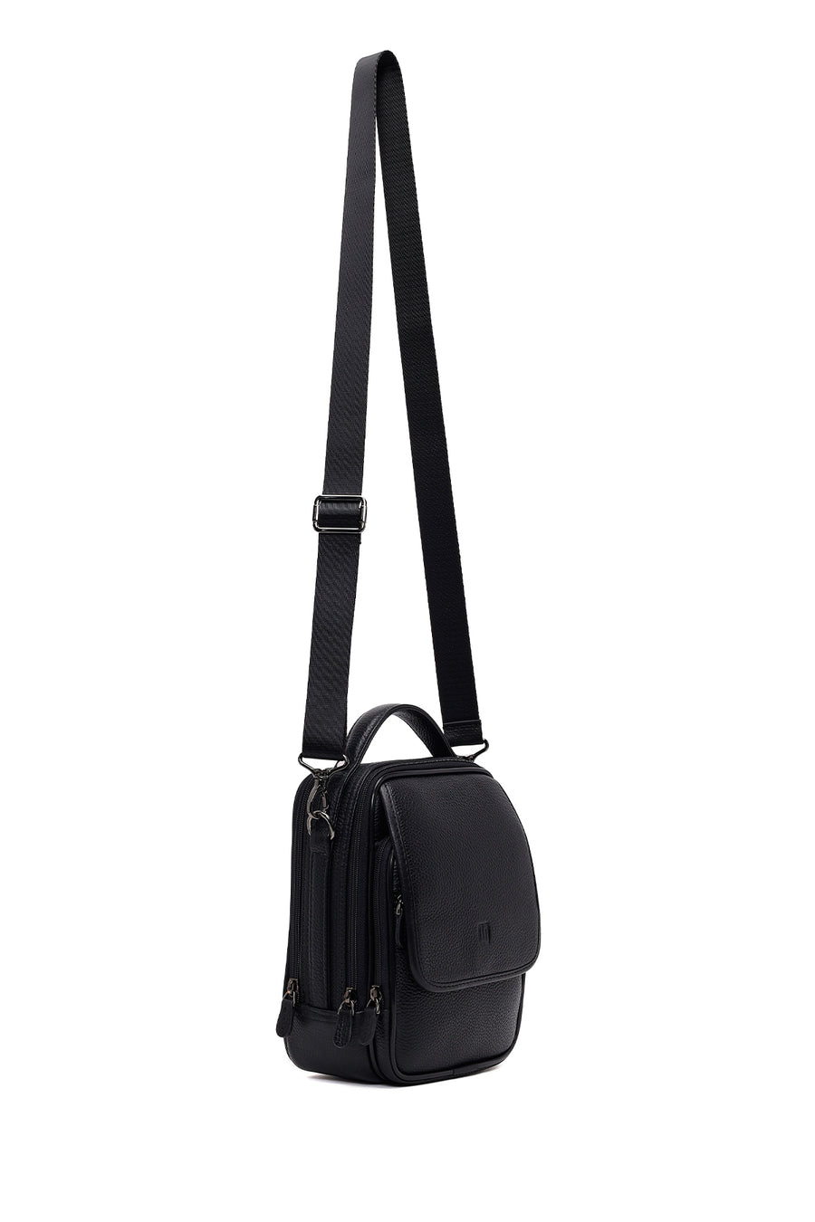 Male Black Long Strap Leather Mini Handbag