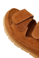 Woman Tan Strappy Thick-Soled Suede Sandal | Derimod