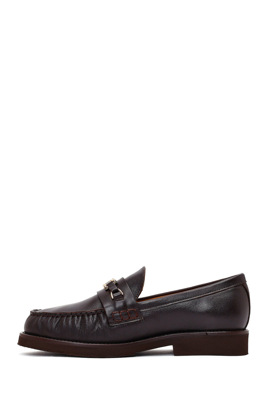 Women's Brown Buckled Leather Loafer