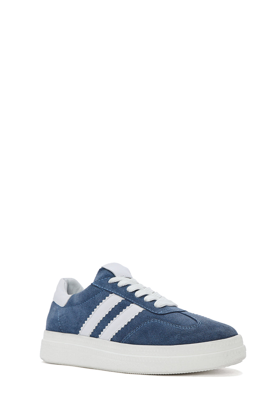 Women's Blue Lace-Up Chunky Sole Suede Leather Sneakers