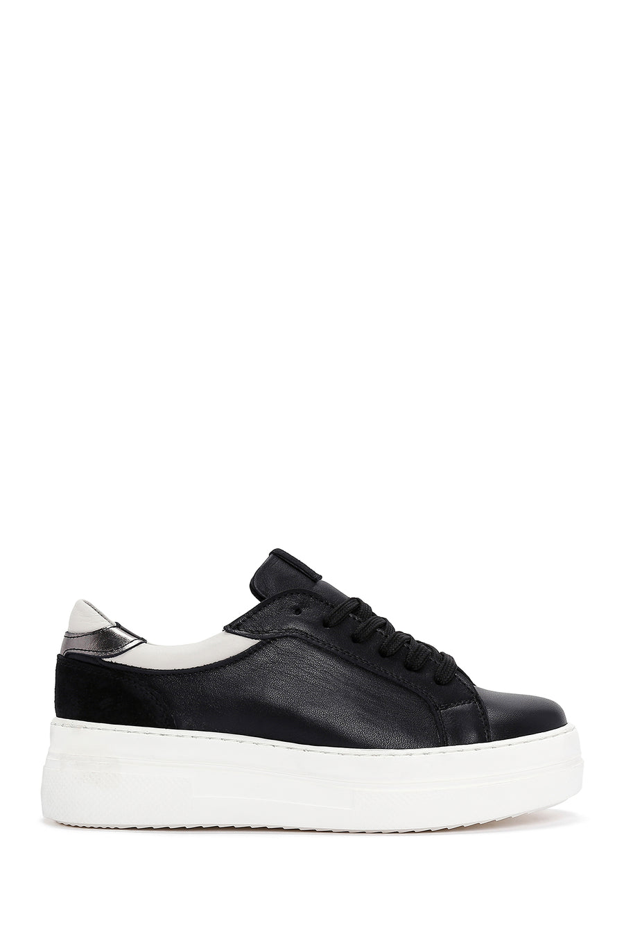 Women's Black Lace-Up High Heel Leather Sneakers 24WFD370318 | Derimod