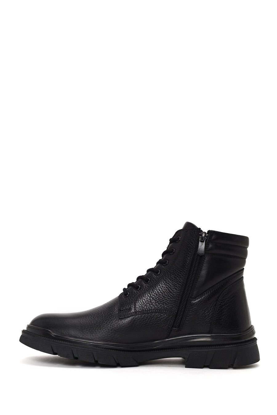 Male Black Zip Closure Leather Combat Boots