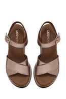 Women's Bronze Ankle Strap Chunky Sole Metallic Leather Sandals | Derimod