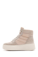 Women's Beige Thick Soled Leather Sneaker Boots | Derimod