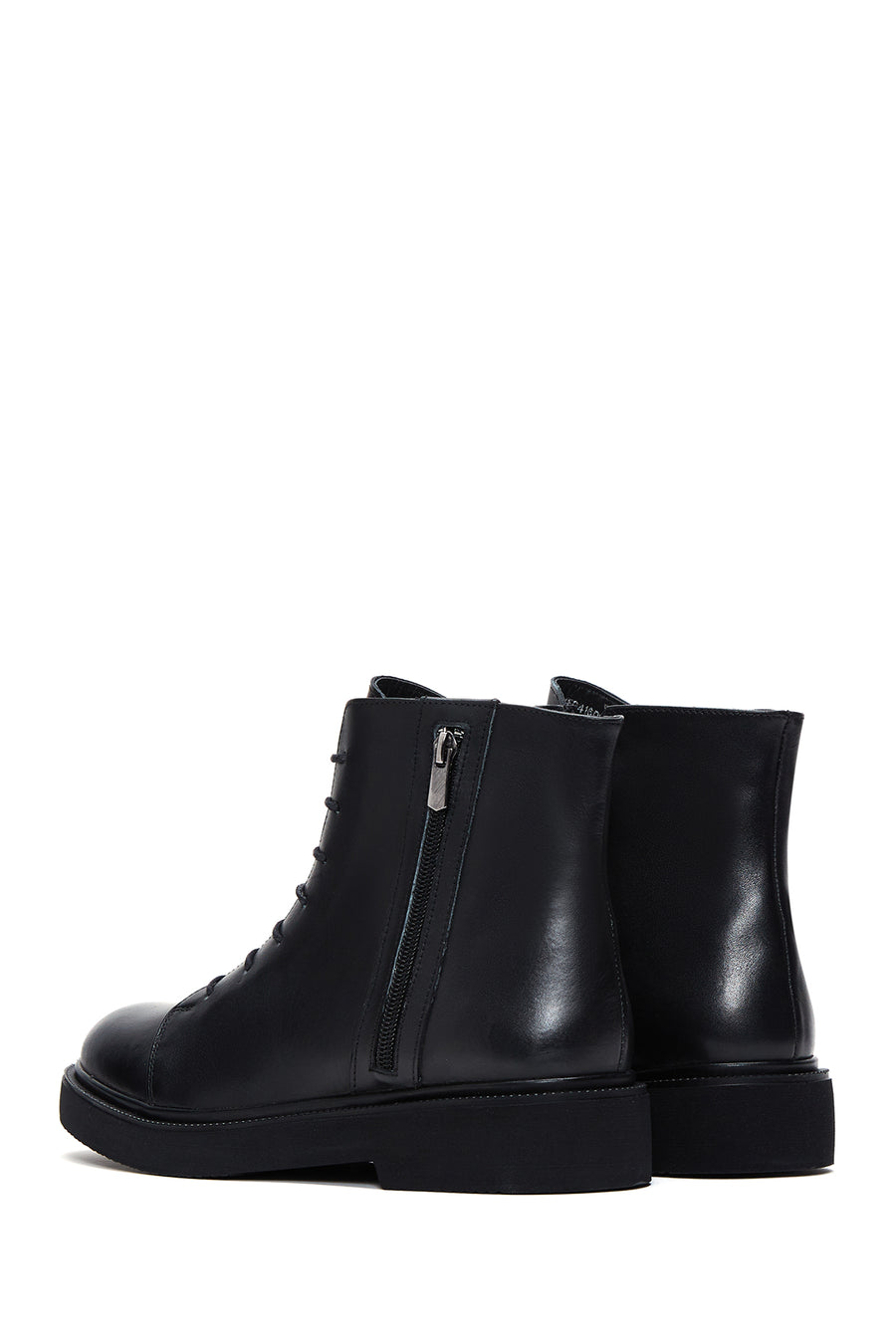 Women's Black Leather Zippered Boots