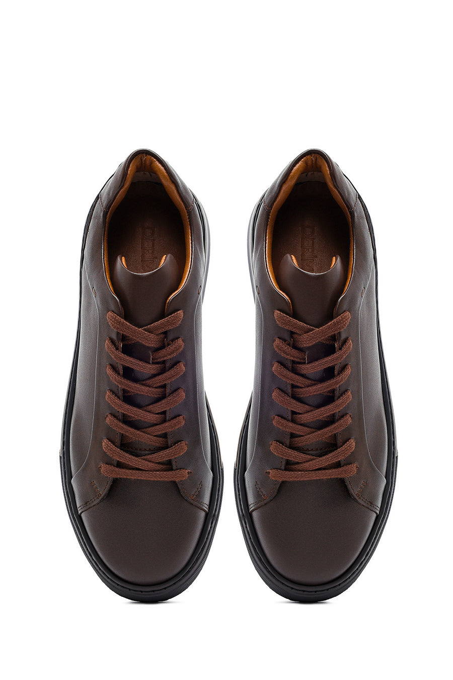 Men's Brown Lace-Up Thick-Soled Leather Sneakers
