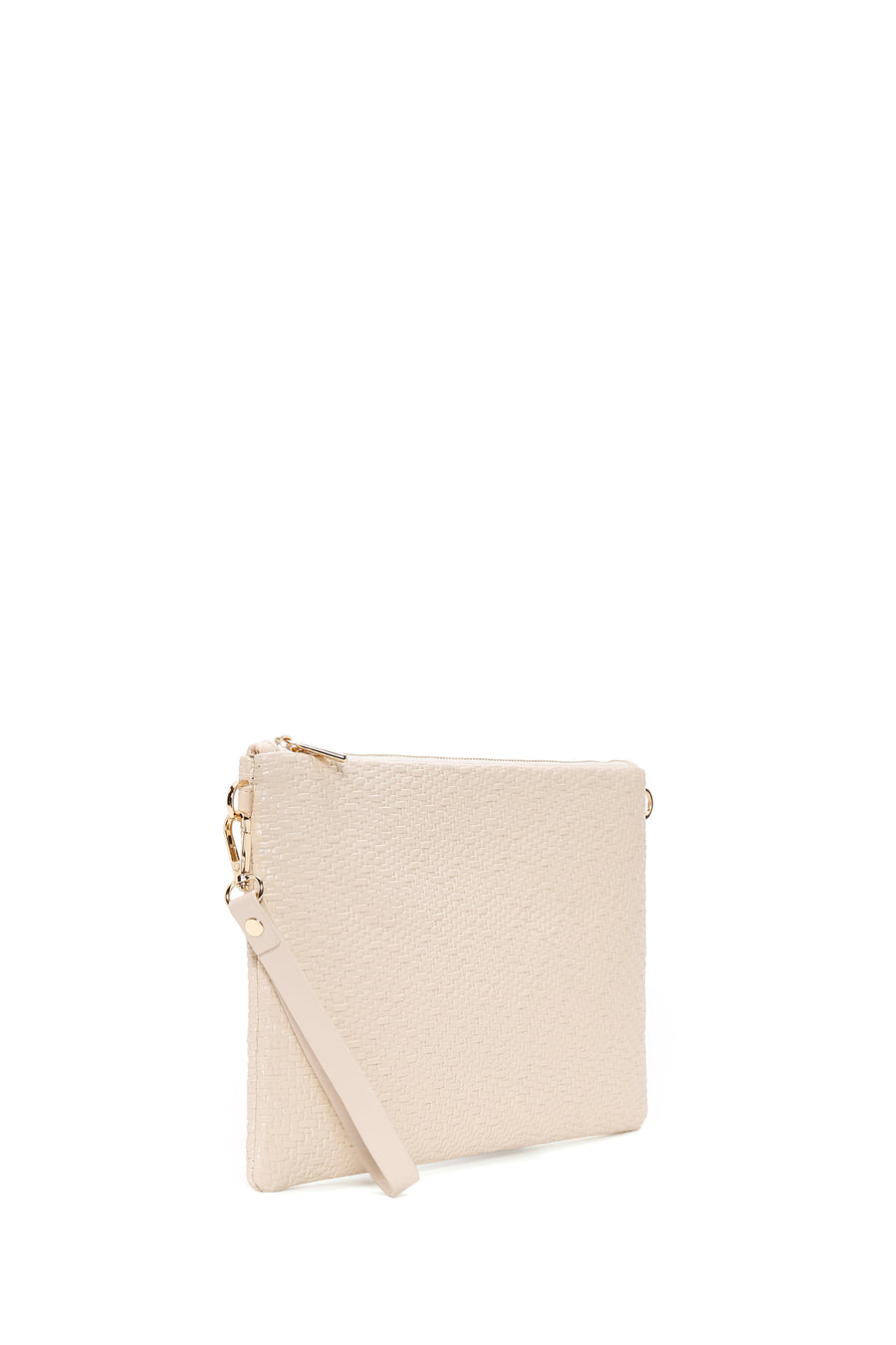 Women's Cream Long Chain Strap Woven Clutch Bag