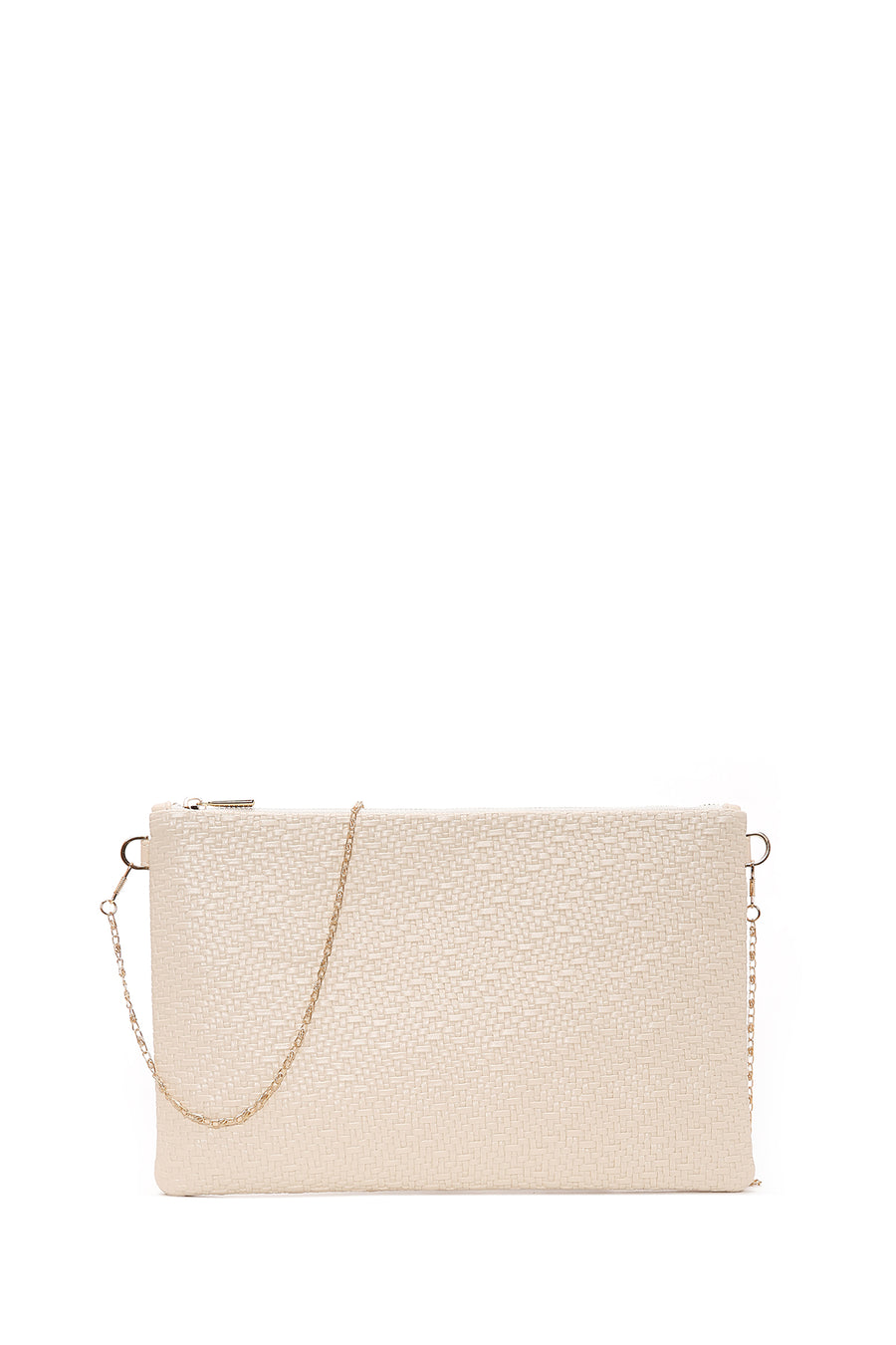 Women's Cream Long Chain Strap Woven Clutch Bag