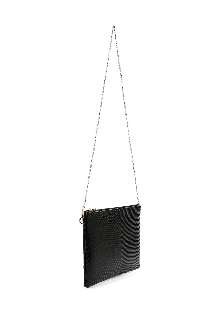 Women's Black Long Chain Strap Printed Clutch Bag