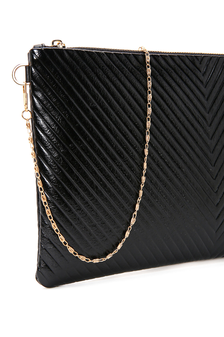 Women's Black Long Chain Strap Printed Clutch Bag