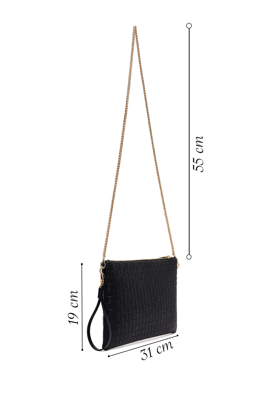 Women's Black Long Chain Strap Printed Clutch Bag