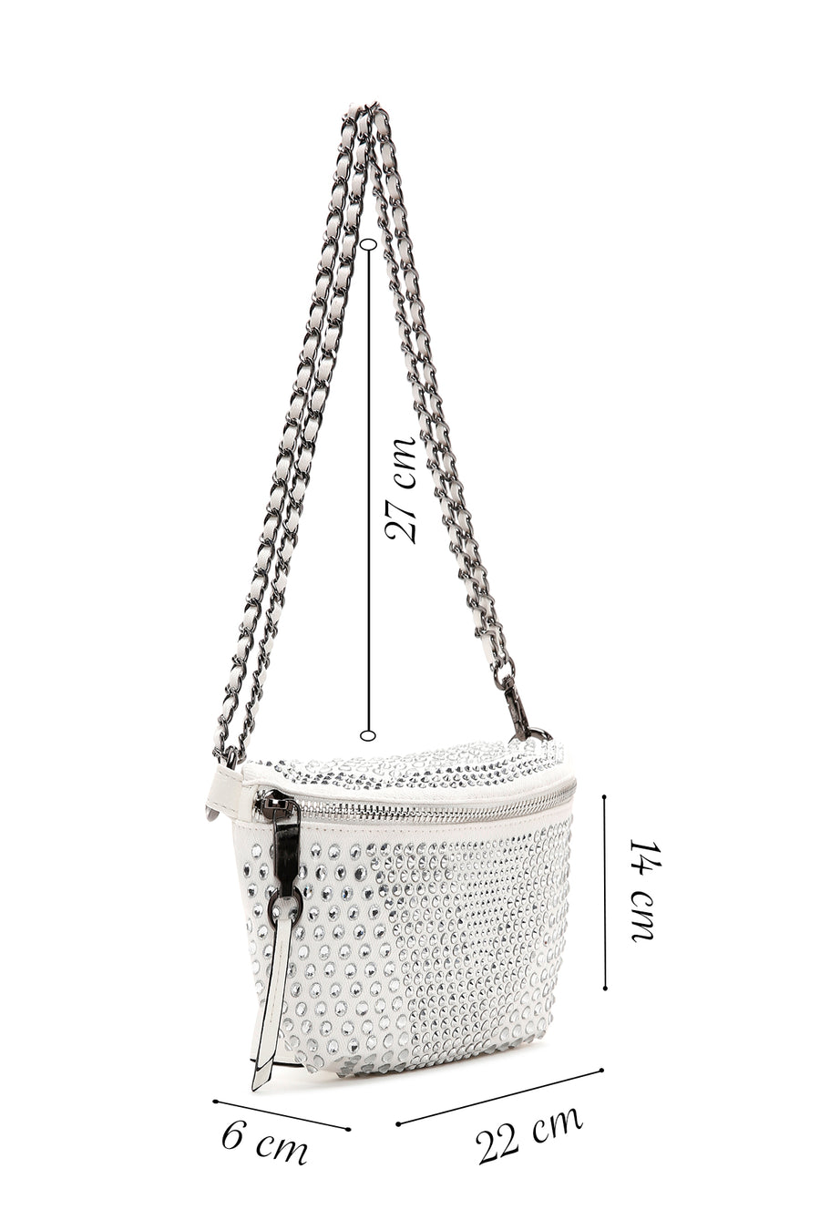 Woman White Chain Strap Crossbody Bag