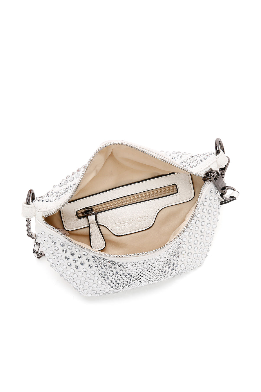 Woman White Chain Strap Crossbody Bag