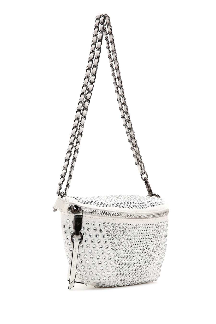 Woman White Chain Strap Crossbody Bag
